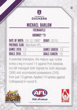 2011 Select AFL Champions #61 Michael Barlow Back